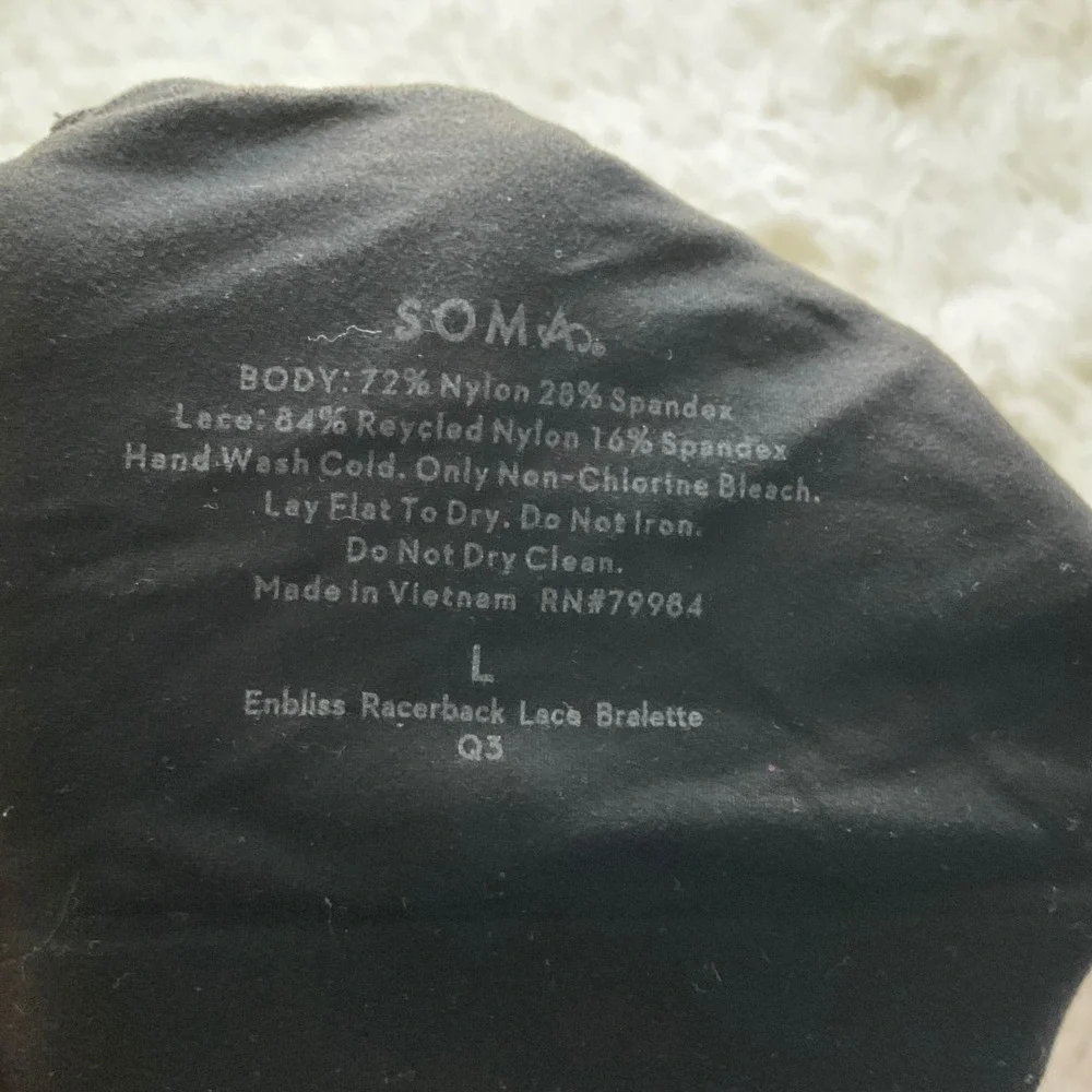 Soma Black Lace Detail Padded Bralette - Size Large